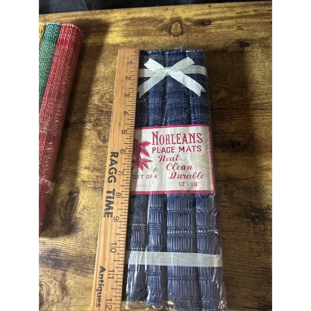 Vtg Norleans Woven Grass Placemats Tiki Bar Decor Set of 4 Blue & 4 Multicolored